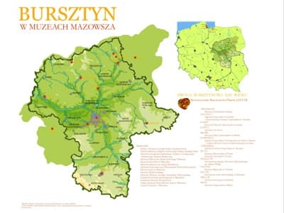 Mapa Bursztyn w muzeach Mazowsza, 2011, projekt Barbara Gronuś-Dutko, opracowanie Alicja Pielińska i Michał Kazubski