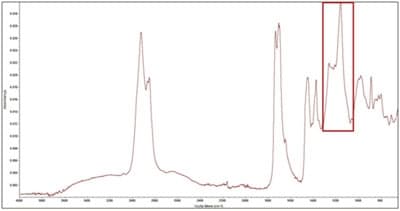 Widmo pobrane z bursztynu bałtyckiego z zaznaczonym tzw. ramieniem bałtyckim