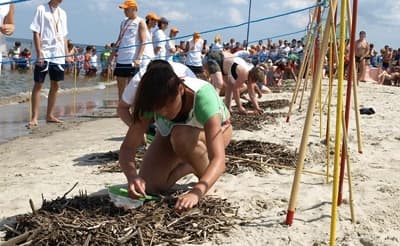 Zawodnicy poszukują bursztynu w kidzinie