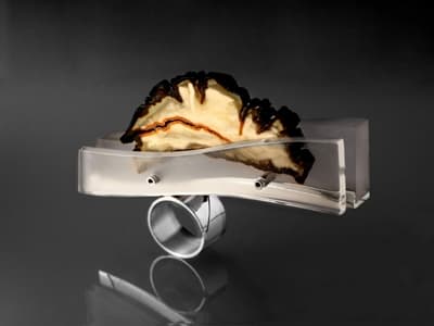 Charakterystyczne dla Eugeniusza Salwierza połącznie: bursztyn i szkło akrylowe